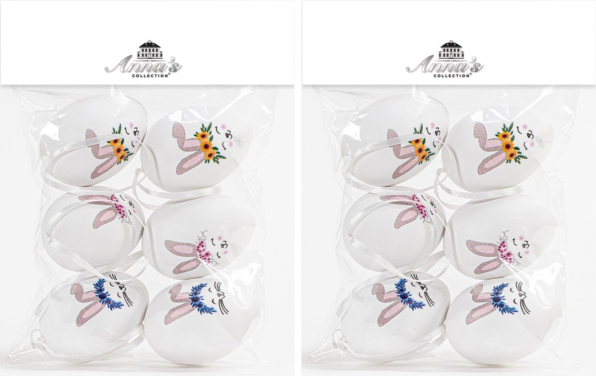 Annas Collection Paaseieren met haasjes - 12x - kunststof - 6 cm - paasdecoratie